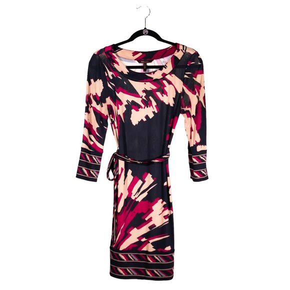 BCBG MaxAzria Women's Dress Abstract Striped Stretch Belted 3/4 Sleeve Bodycon S - Picture 1 of 8